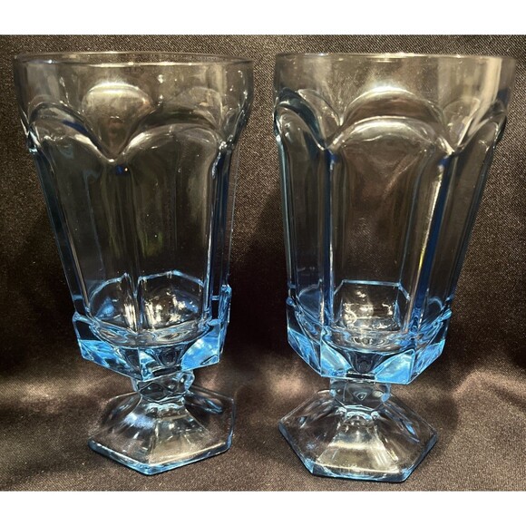 Fostoria Other - Set of 2 FOSTORIA VIRGINIA" Light Blue Goblets Stemware Glasses 6.75”X3.5”